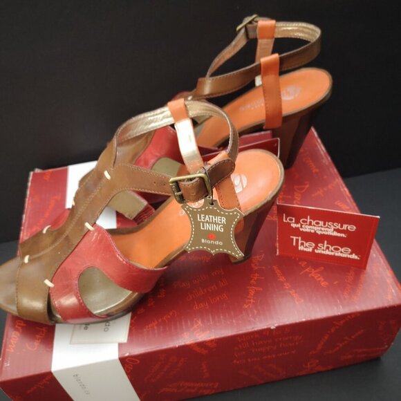 BE by Blondo Valorie Ladies Size 8.5 Leather Upper & Lining Brown & Red Sandals - Picture 3 of 15